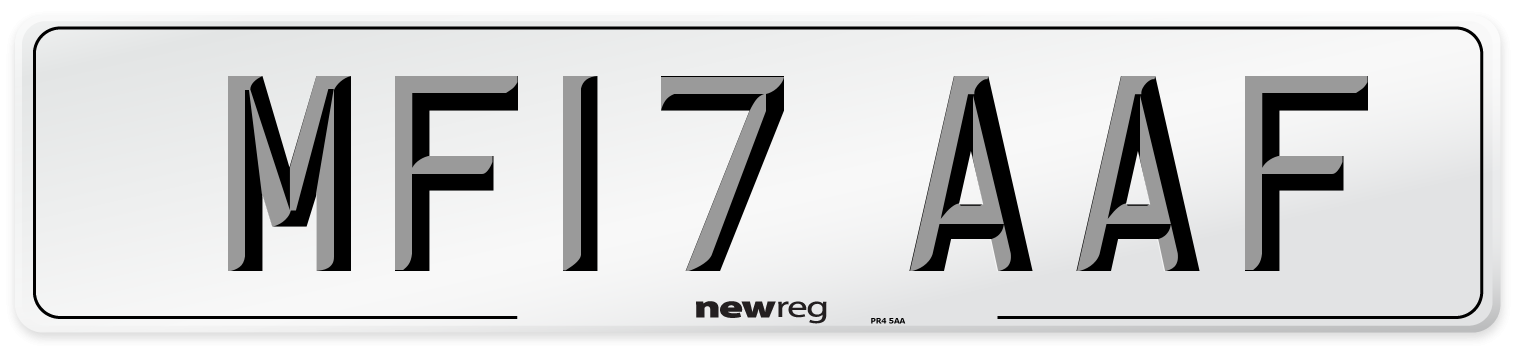 MF17 AAF Number Plate from New Reg